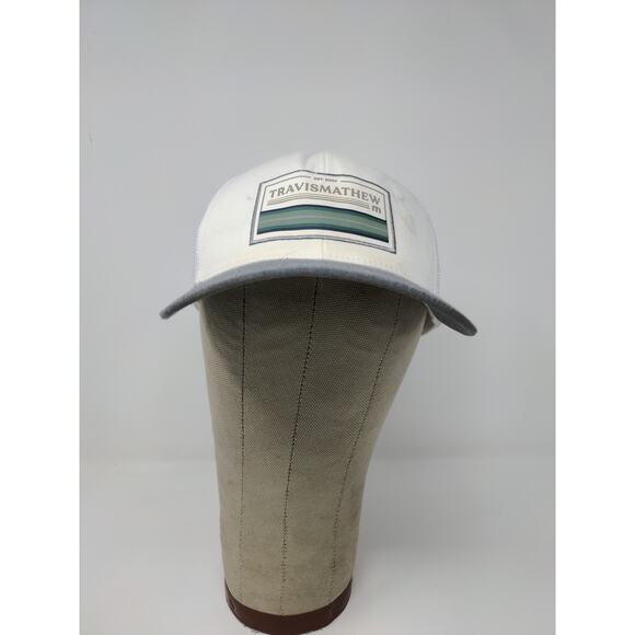 Travis Mathew Mesh Back Snapback Hat 110 One Ten FlexFit White & Gray Adjustable - Picture 2 of 11